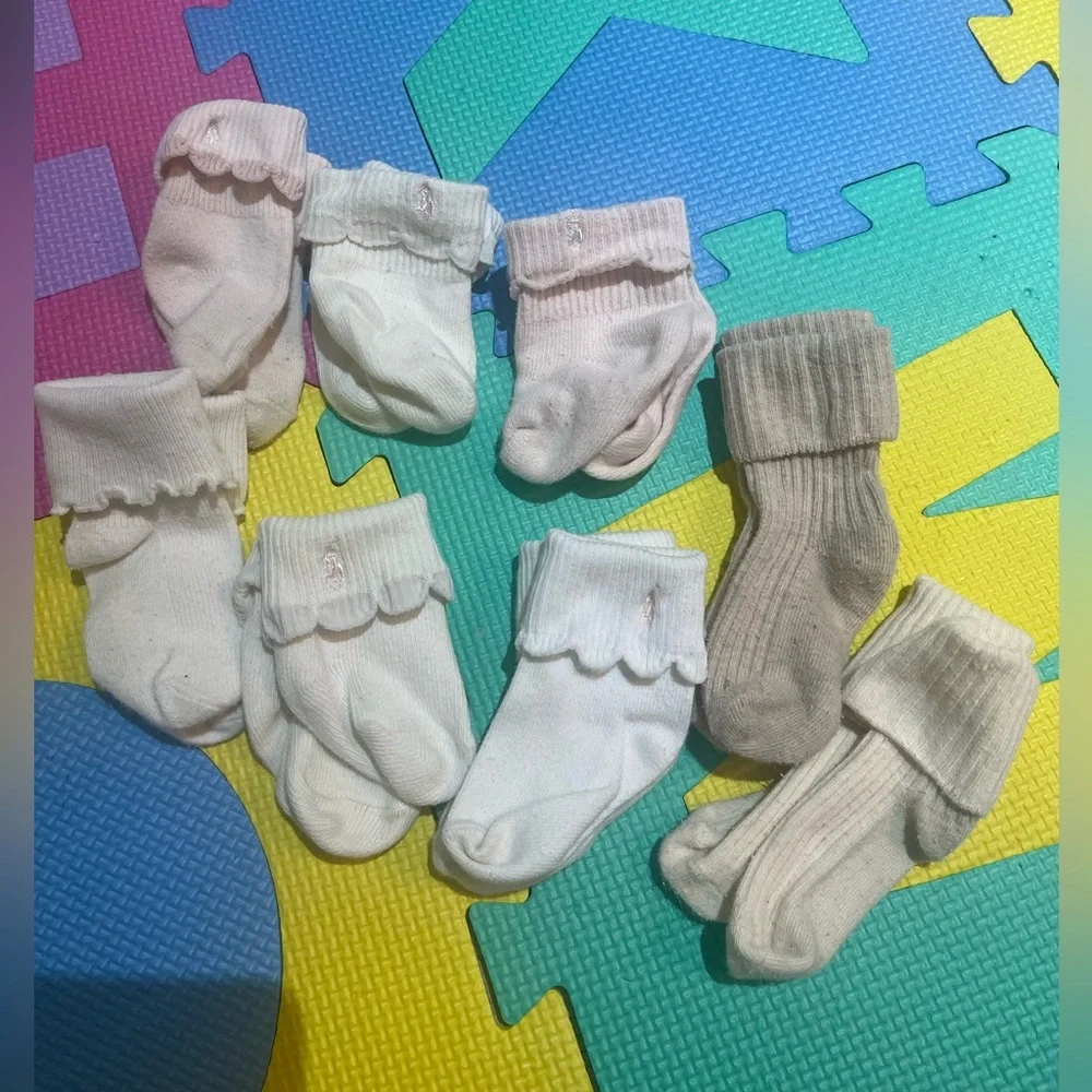 Polo by Ralph Lauren Baby Socks - Pink, White, and Tan - Picture 1 of 1